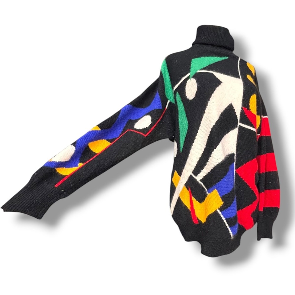 Vintage Abstract Lambswool Angora Turtleneck Sweater 80s Artsy Memphis Design